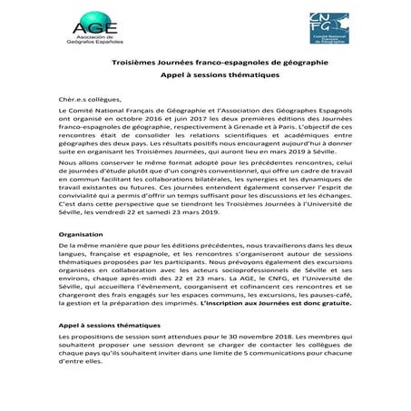 Troisièmes Journées franco-espagnoles de géographie 2019 - FR