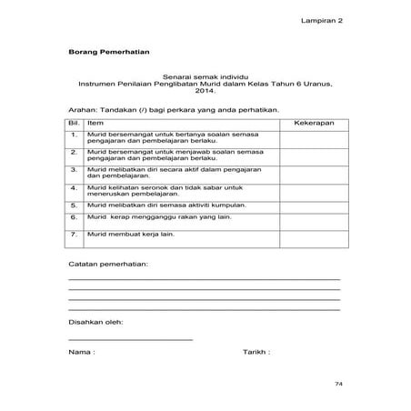 Borang pemerhatian kajian kes