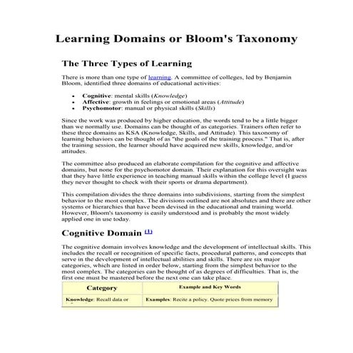 Learning domains or bloom taxonomy