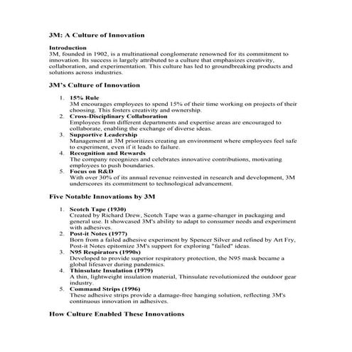 Innovation Culture in 3M: Learnings and Insights | DOCX