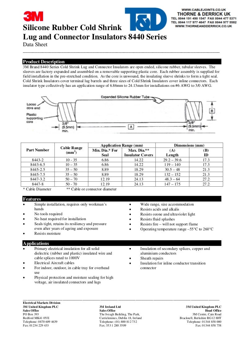 3M Silicone Cold Shrink Tubes Technical Data Sheet