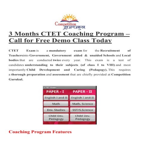 CTET Coaching in Delhi, CTET Coaching Institute in Delhi