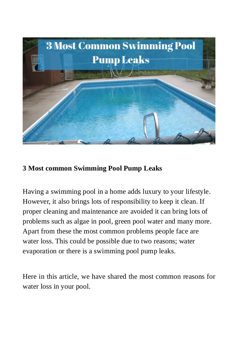 3 most common swimming pool pump leaks