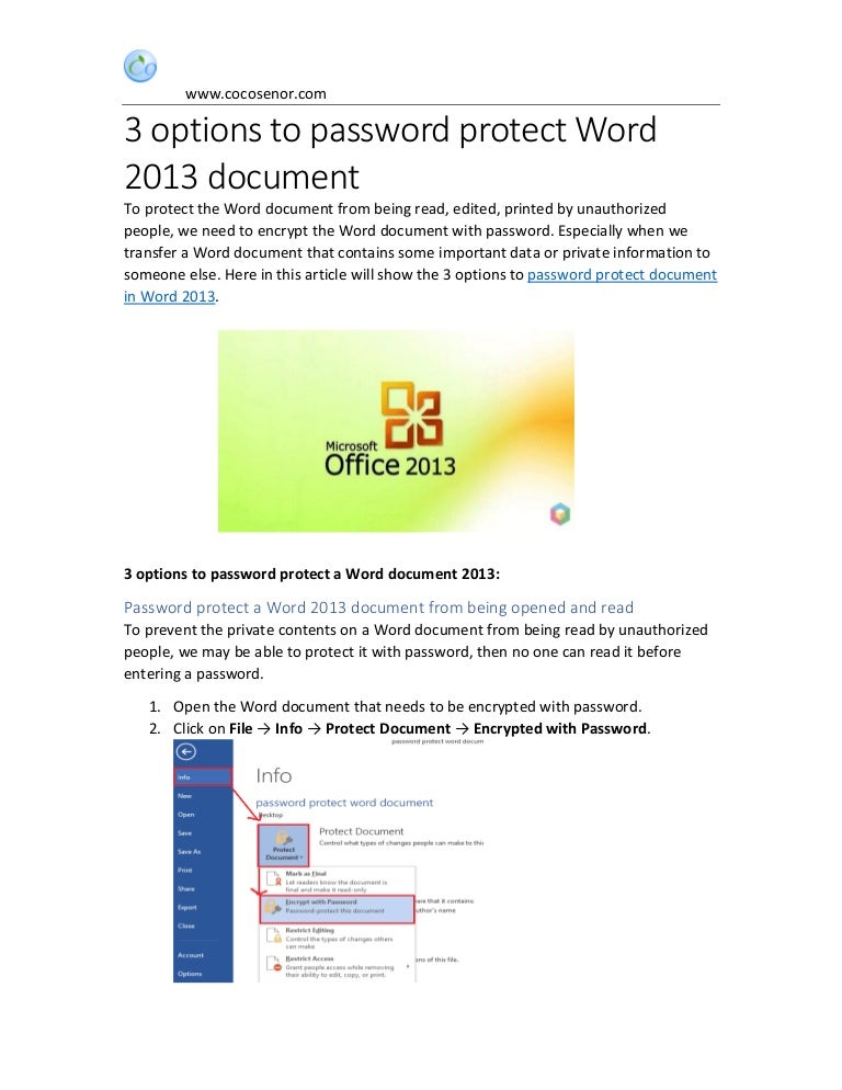 3 options to password protect word document 2013