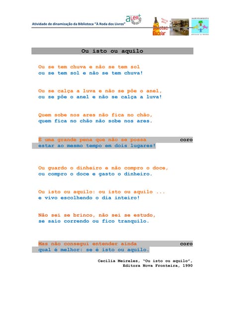 Poema: "Ou isto ou aquilo" 