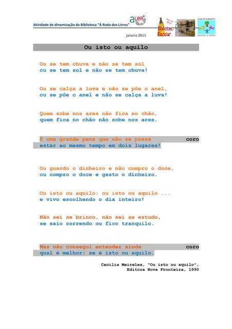 3 ou isto ou aquilo poema cores