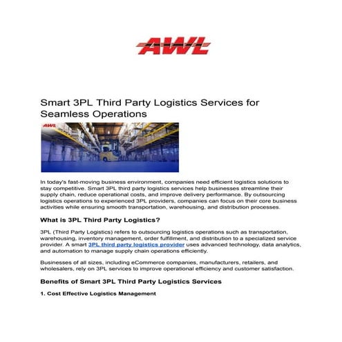 Leading 3PL Third Party Logistics Experts for Scalable Business Growth ...