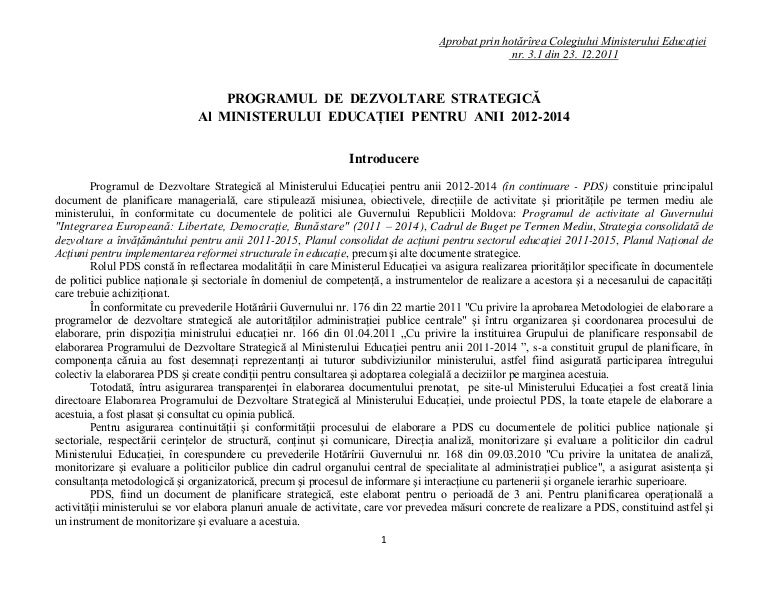 Programul De Dezvoltare Strategica Al Me 2012 2014