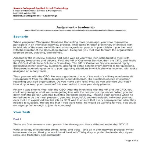 Quiz - Leadership Quiz in college including management