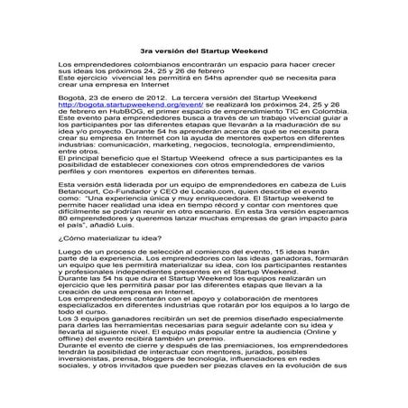 3ra versión del startup weekend