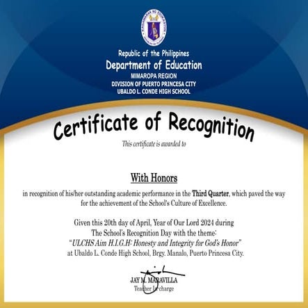 3rd Q Academic-Certificate for recognition