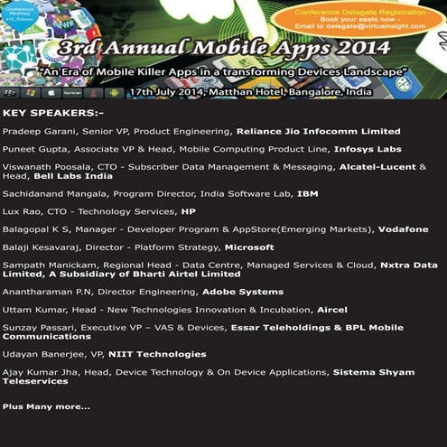 3rd Annual Mobile Apps Summit 2014 Bangalore, India.