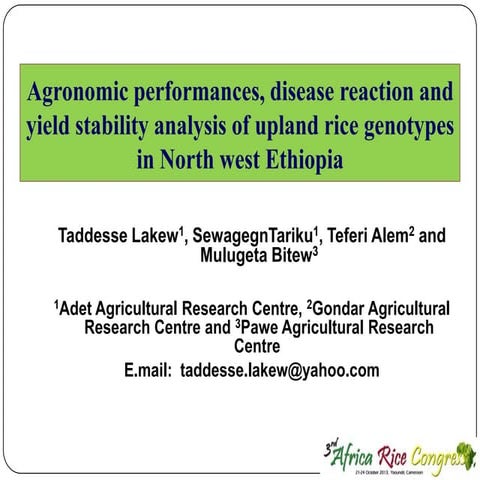 Th1_Agronomic performances, disease reaction and yield stability analysis of ...