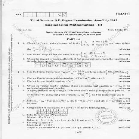 3rd  Semester Electronic and Communication Engineering (2013-June) Question P...