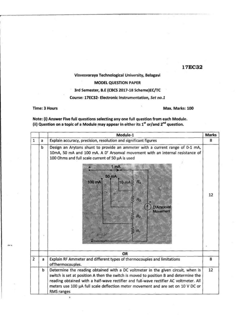 3rd semester EC VTU CBCS 2017 Scheme Model question papers