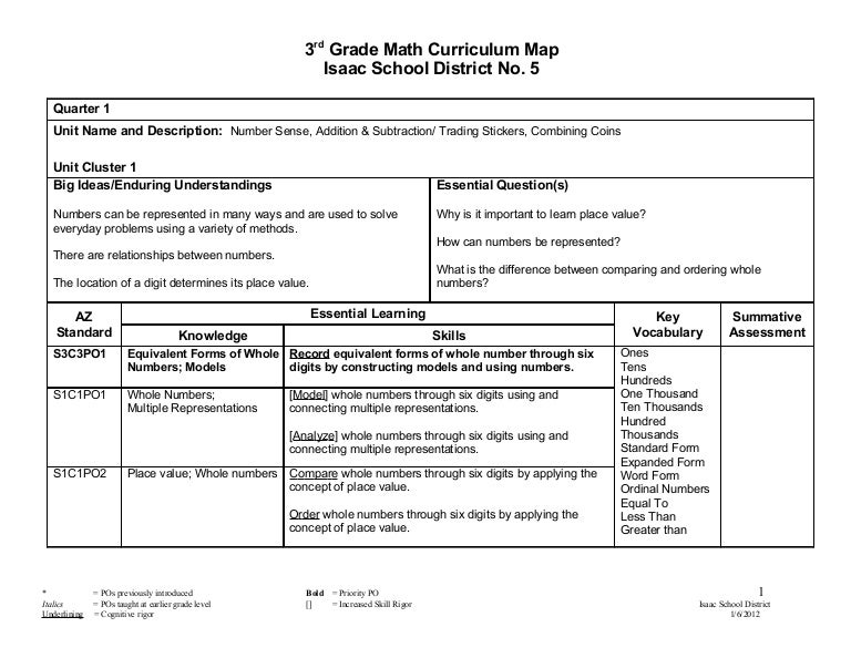 3rd grade math curriculum map 2011 20121