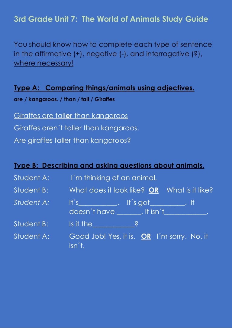 3rd grade unit 7 study guide