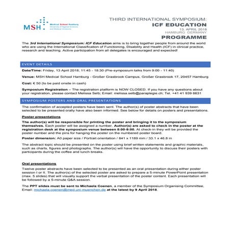 3rd International Symposium: ICF Education (13 April 2018, Hamburg)