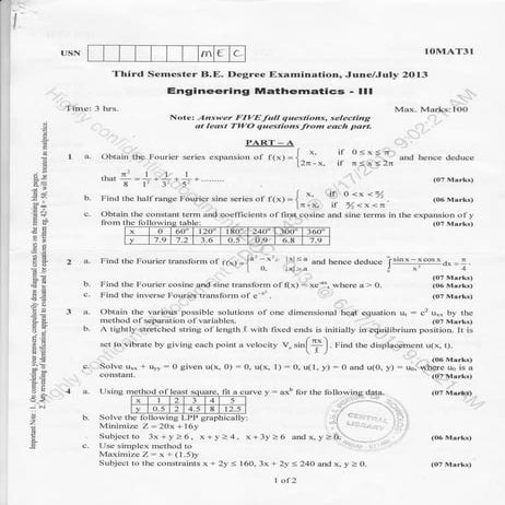 3rd Semester Mechanical Engineering (2013-June) Question Papers 