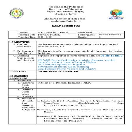 3rd Q (2021-2022)_Feb.docx PRACTICAL RESEARCH I LESSON PLAN  APPLYING KNOWLED...