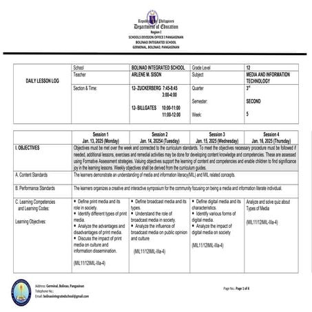 Comprehensive Media and Information Literacy Lesson Plan for Grade 12 ...