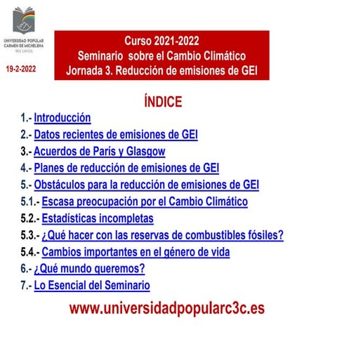 Reducción de Emisiones de Gases de Efecto Invernadero. Seminario El Cambio Cl...