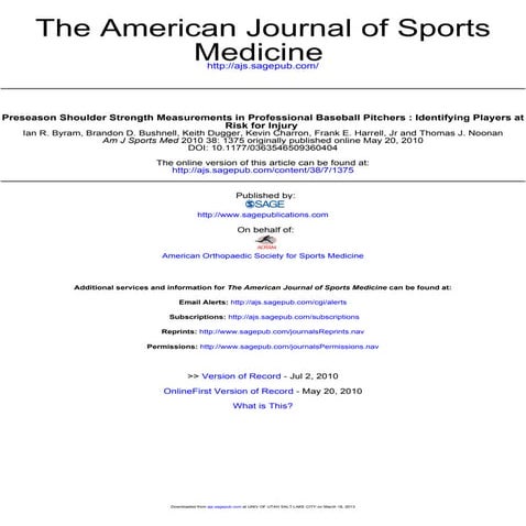 Preseason sholder strength am j sports med 2010