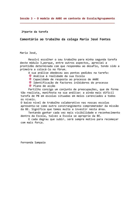 3ª SessãO  ComentáRio Ao Trabalho Da Colega Maria José