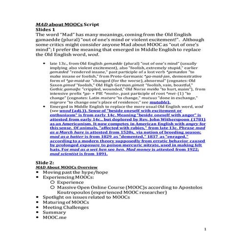 Mad about MOOCs Script