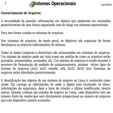 Sistemas Operacionais - Gnu/Linux Gerenciamento de Arquivos