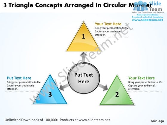 Three diverging arrows pointing direction circular flow process power ...