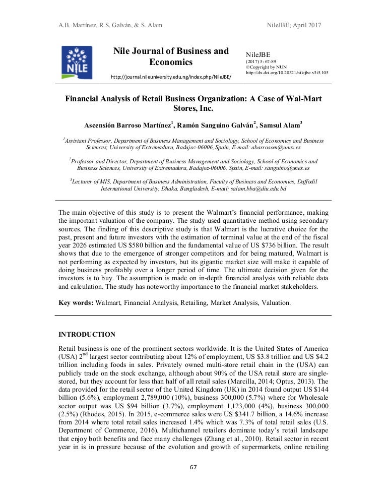 Financial Analysis Of Retail Business Organization A Case Of Wal Mar Financial Analysis Of Retail Business Organization A Case Of Wal Mar