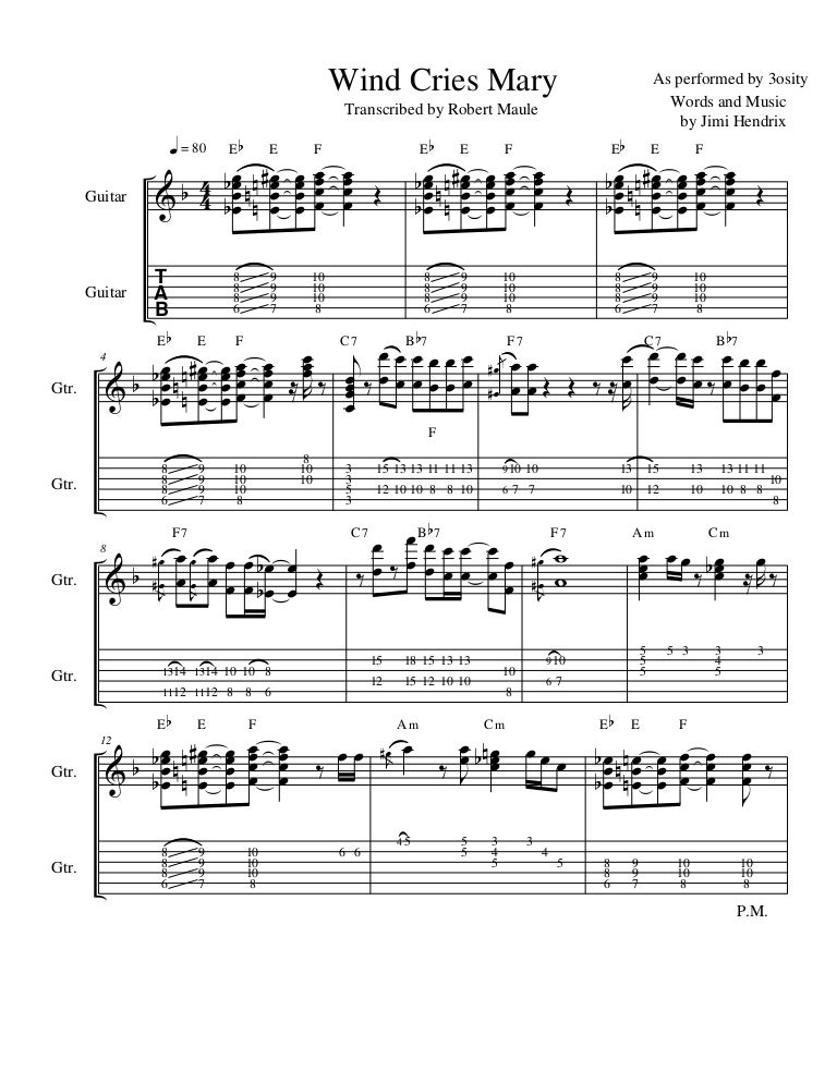 3 Wind Cries Mary (Standard Notation + Guitar Tab)
