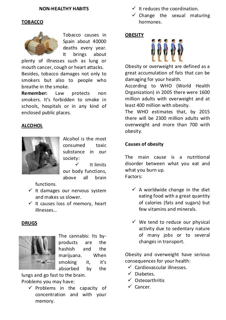 worksheet unhealthy habits