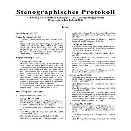 4. LTG-Sitzung am 4. Juni 2009