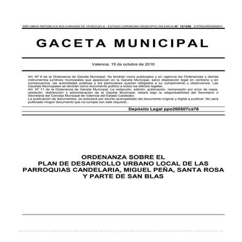 ORDENANZA SOBRE EL  PLAN DE DESARROLLO URBANO LOCAL DE LAS  PARROQUIAS CANDEL...