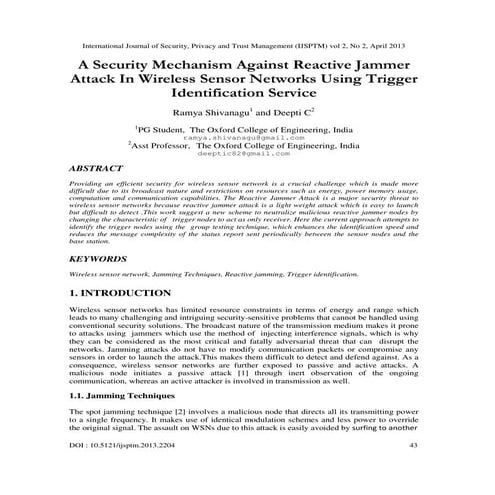 A Security Mechanism Against Reactive Jammer  Attack In Wireless Sensor Netwo...