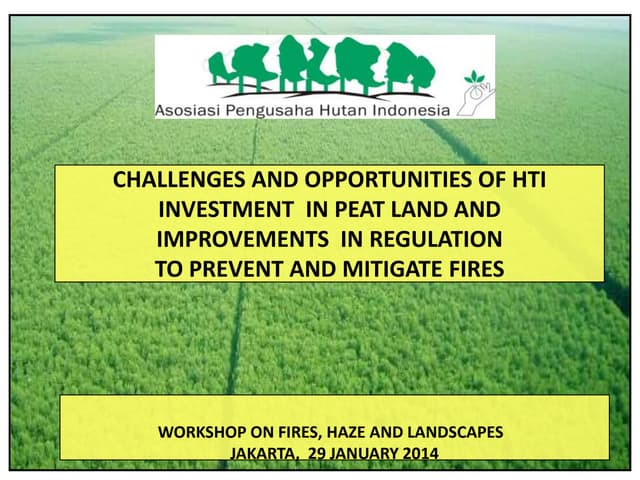 Challenges and Opportunities of HTI Investment in Peat Land and Improvements in Regulation to Prevent and Mitigate Fires