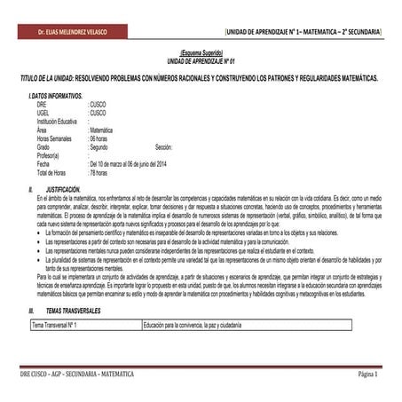 4. unidad de aprendizaje nro 1 segundo secundara matematica