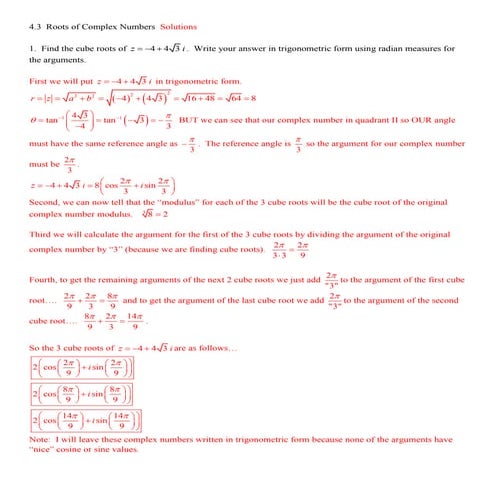 4.3 roots of complex numbers solutions