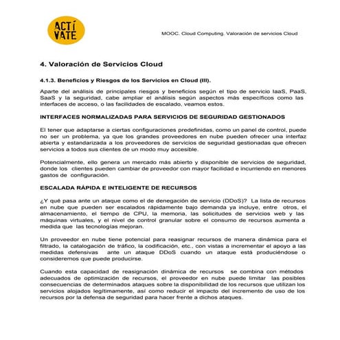 4.3 Beneficios y Riesgos de los Servicios en Cloud (III).