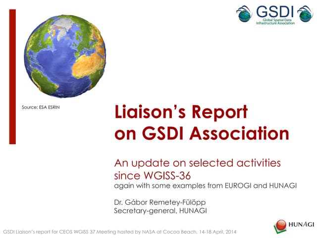 GSDI Liaison report on Earth Observation-related activities for the CEOS WGISS
