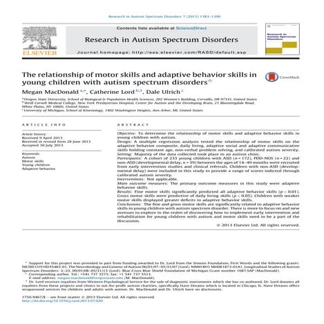 Efficacy of Sensory and Motor Interventions for Children with Autism | PDF