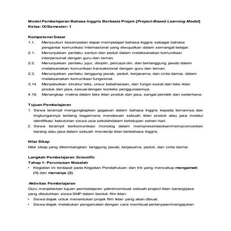 4.4 model pembelajaran bahasa inggris berbasis projek baru