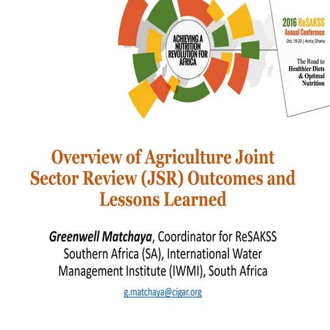 Overview of Agriculture Joint Sector Review (JSR) Outcomes and Lessons Learned