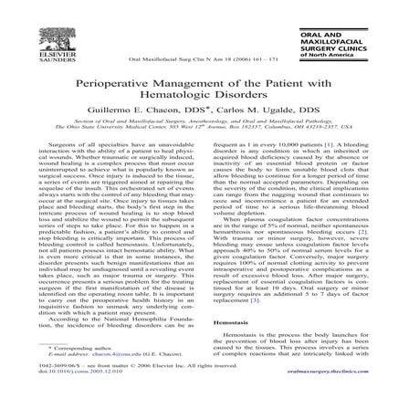 Perioperative Management of the patient with hematologic disorders