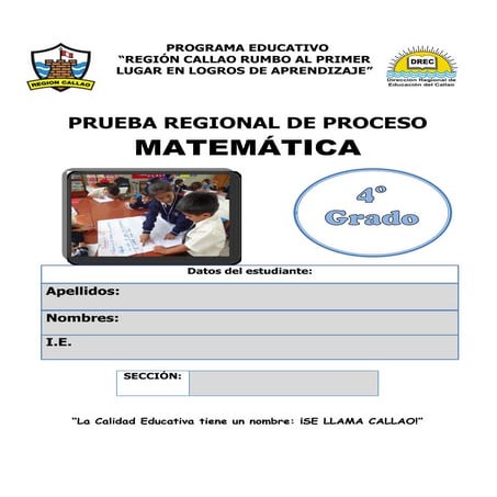 Examen de Matemática Proceso- 4to grado.