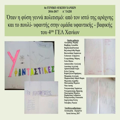 όταν η φύση γεννά πολιτισμό από τον ιστό της αράχνης και το πουλί  υφαντής στην ομάδα υφαντικής 