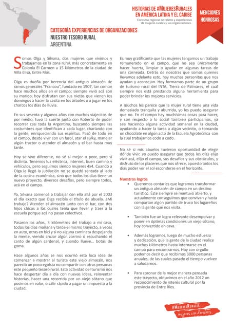 Menciones honrosas en la categoría de experiencias de organizaciones