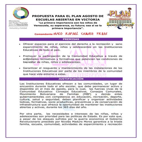 Plan  agosto  de escuelas abiertas